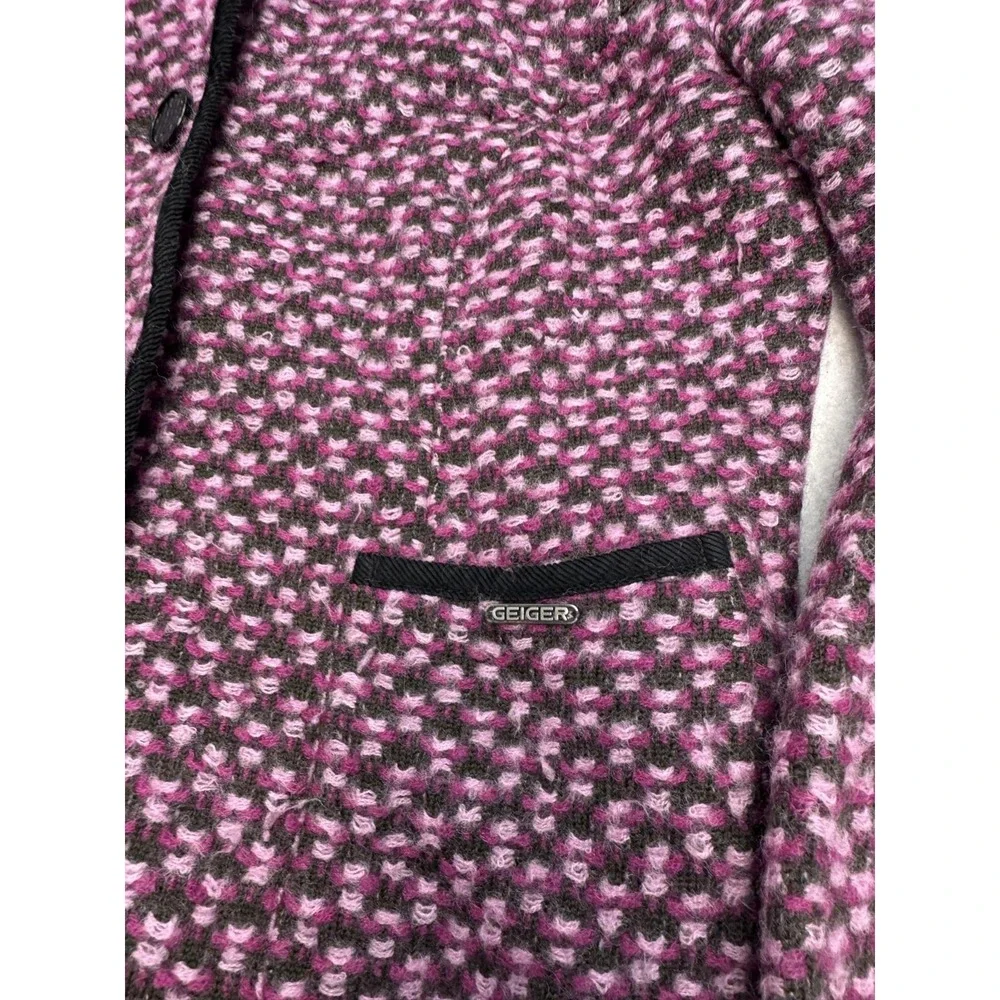 Geiger Blazer Jacket Womens 44 Pink Wool Tweed Check Button Austria Collared